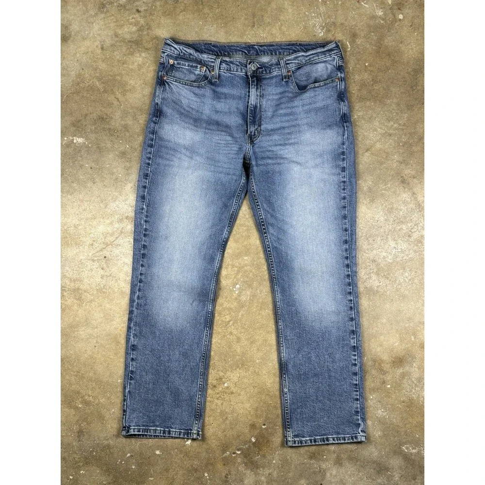 Levi’s 514 Straight Fit Blue Jeans Men’s Size 37x29.5 Distressed Wash Denim‎